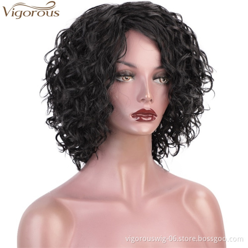 Vigorous Wholesale Price Human Hair Wigs Afro Curly Wigs For White Women 12 Inches Side Part Short Black Hair Wig